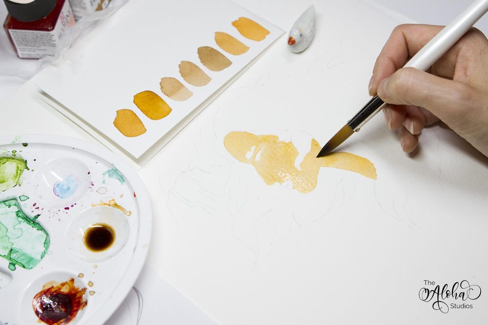 Hawaiian watercolor goddesses, work process - image 8 - student project