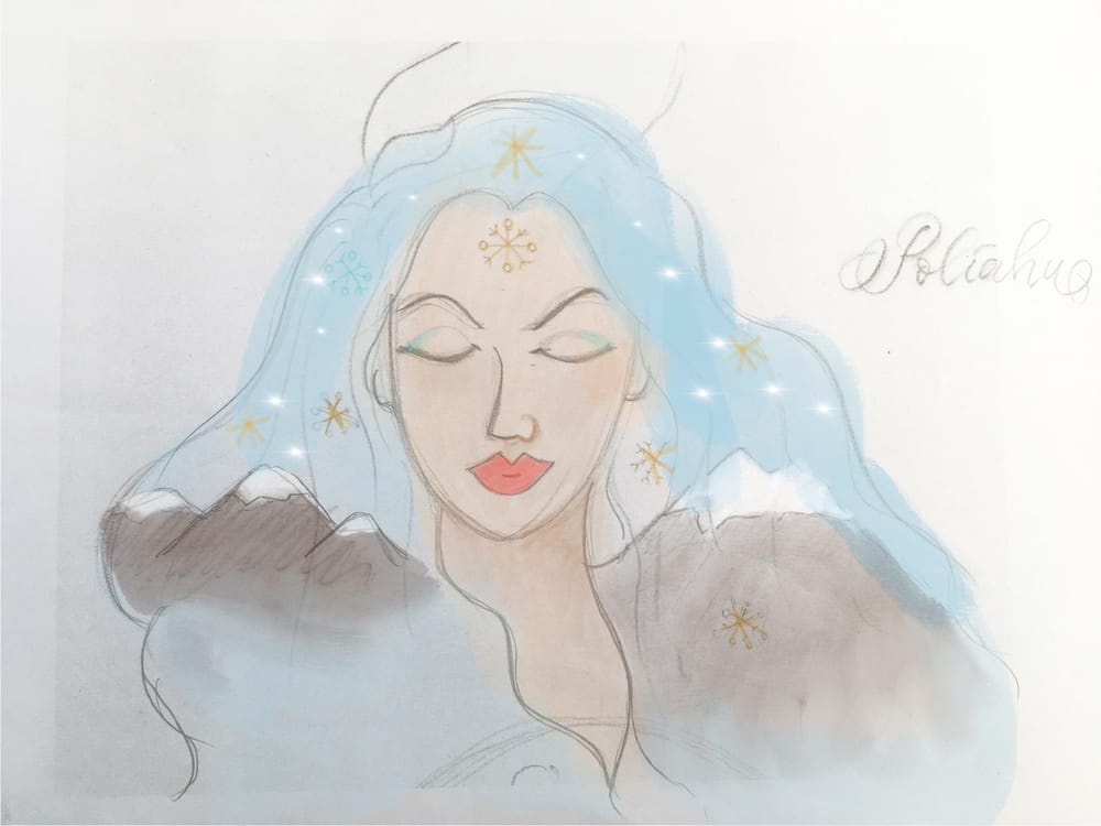 Hawaiian watercolor goddesses, work process - image 5 - student project