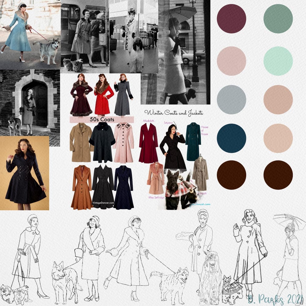 60’s women in coats Dog Walking/Jazzy Strings Skillshare Student Project