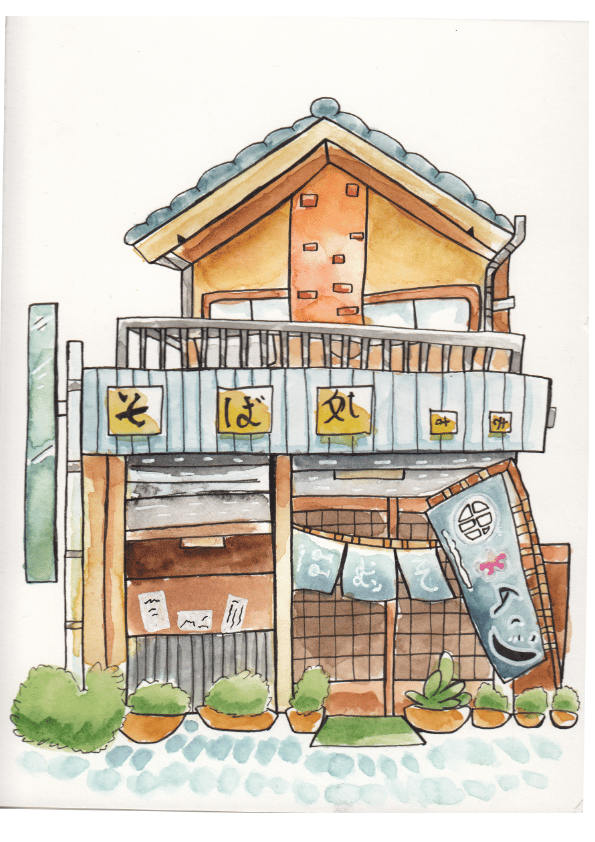 Watercolour Japanese buildings - image 2 - student project