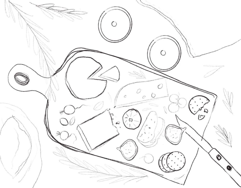 Wine and Cheese flatlay illustration - image 1 - student project