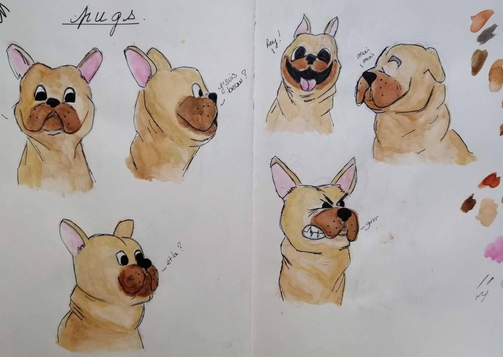 Watercolor pugs - image 4 - student project