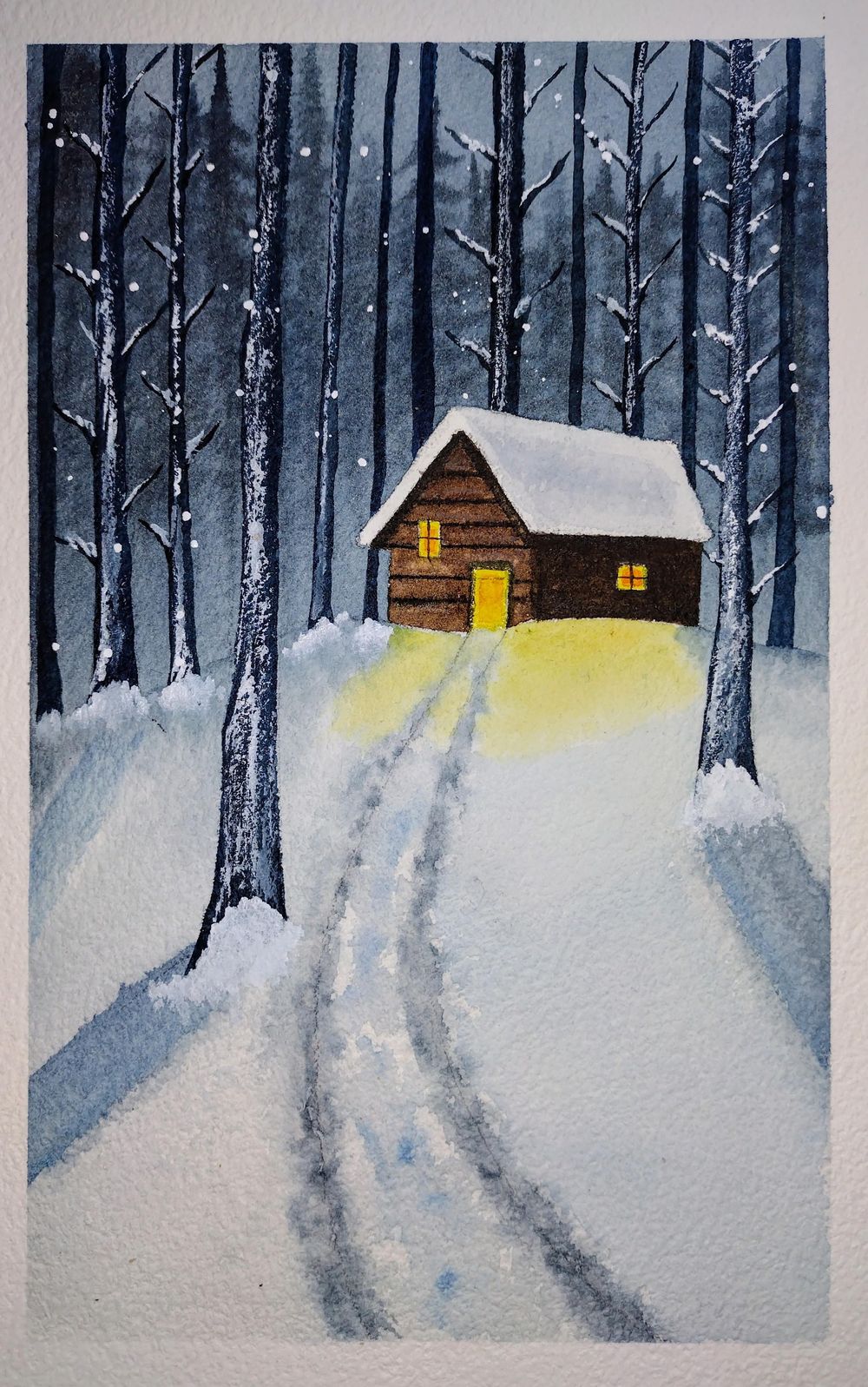 Cabaña nevada en el bosque en invierno: usa acuarelas | Aishwarya Shetty |  Skillshare, image size:1000x1597