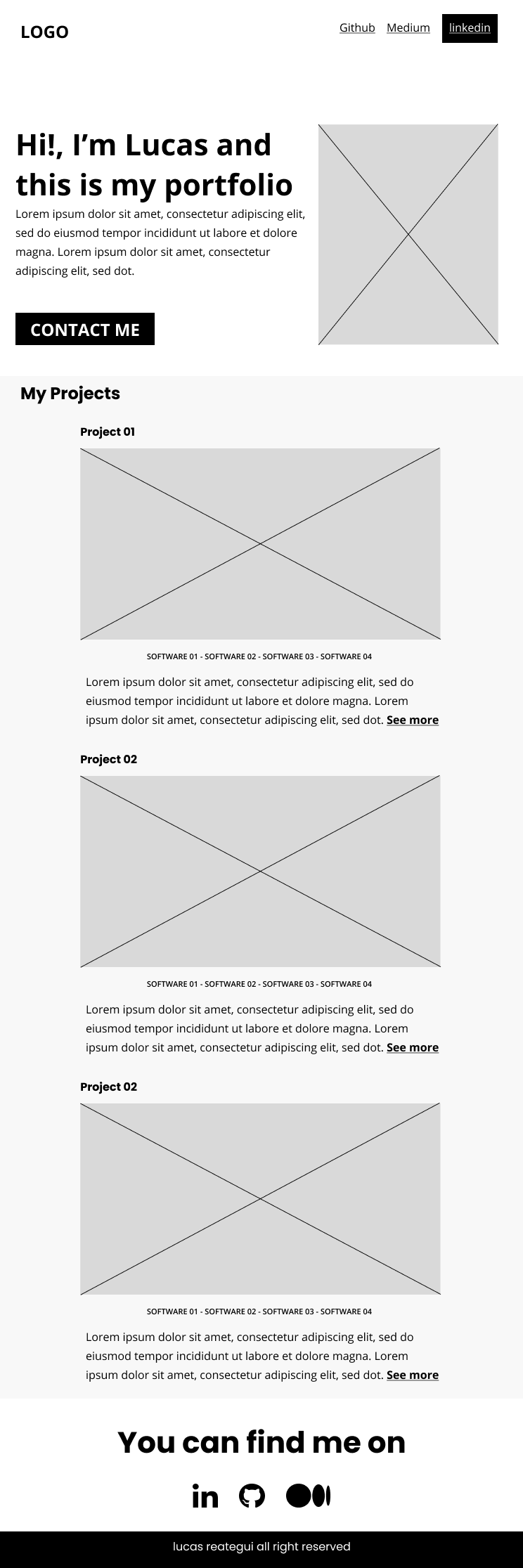 Wireframe of my portfolio - image 1 - student project
