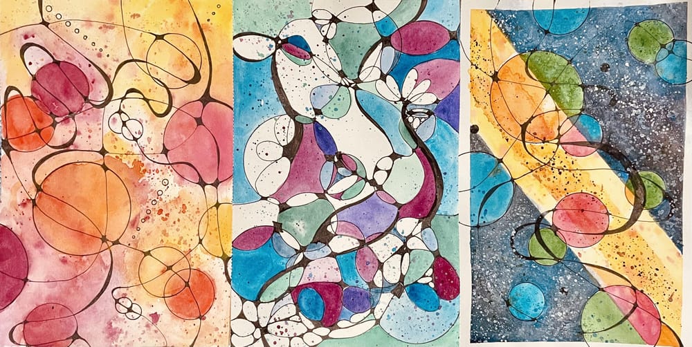 Abstract Watercolor Escape – Part 3: Galaxy Art w/ Tape & Neurographic Lines - image 3 - student project