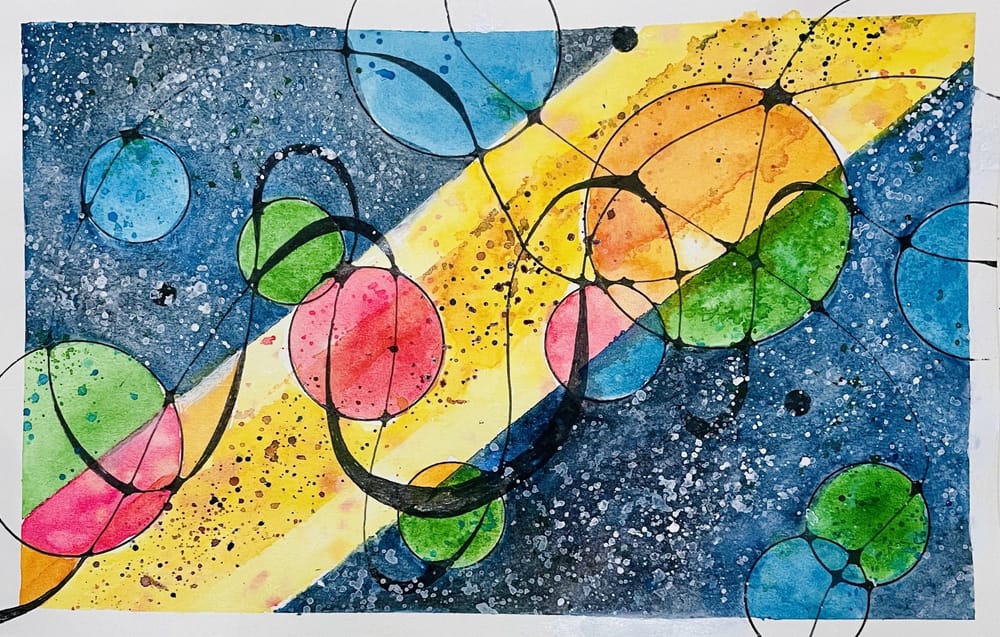 Abstract Watercolor Escape – Part 3: Galaxy Art w/ Tape & Neurographic Lines - image 1 - student project