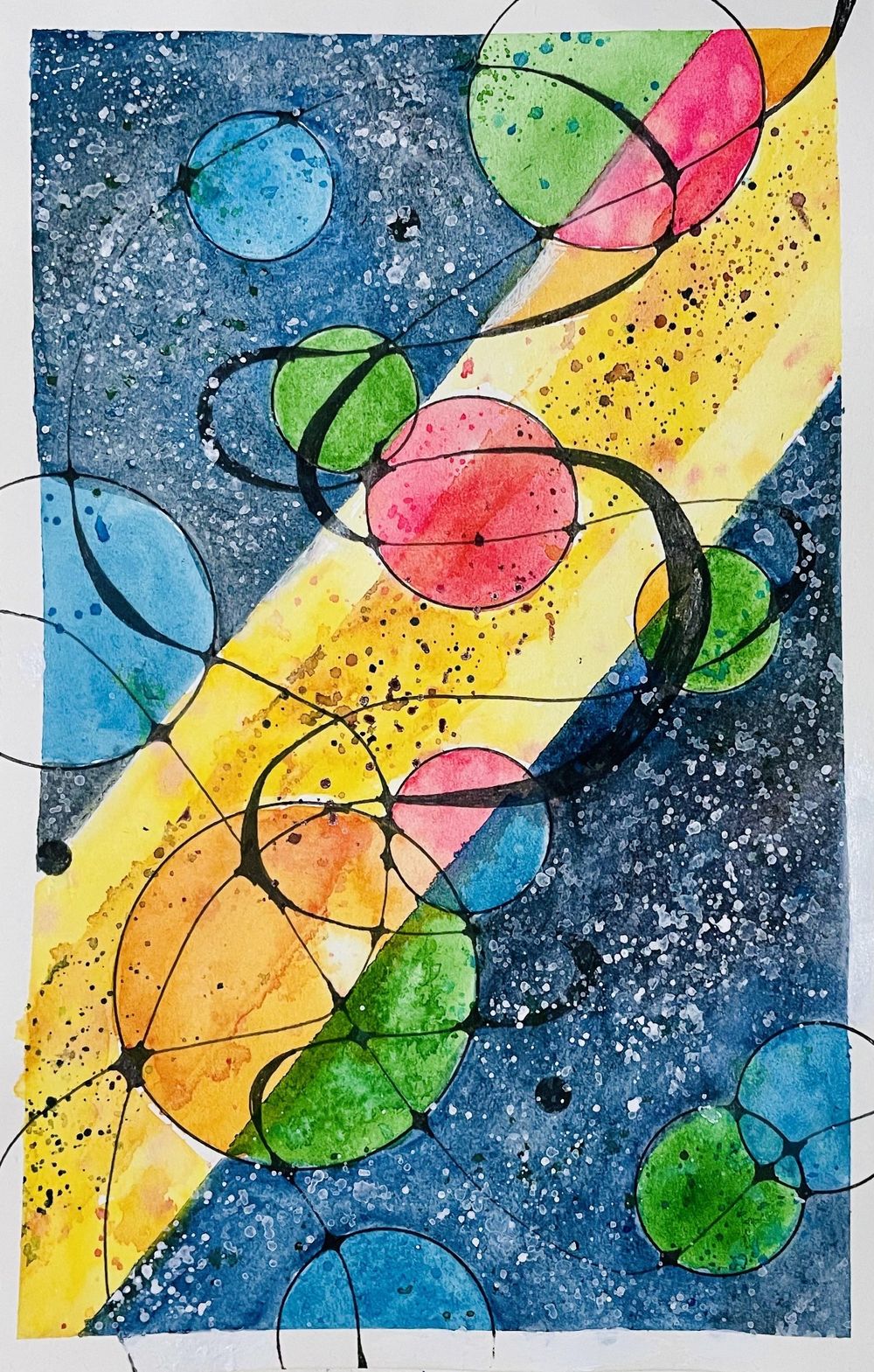 Abstract Watercolor Escape – Part 3: Galaxy Art w/ Tape & Neurographic Lines - image 2 - student project
