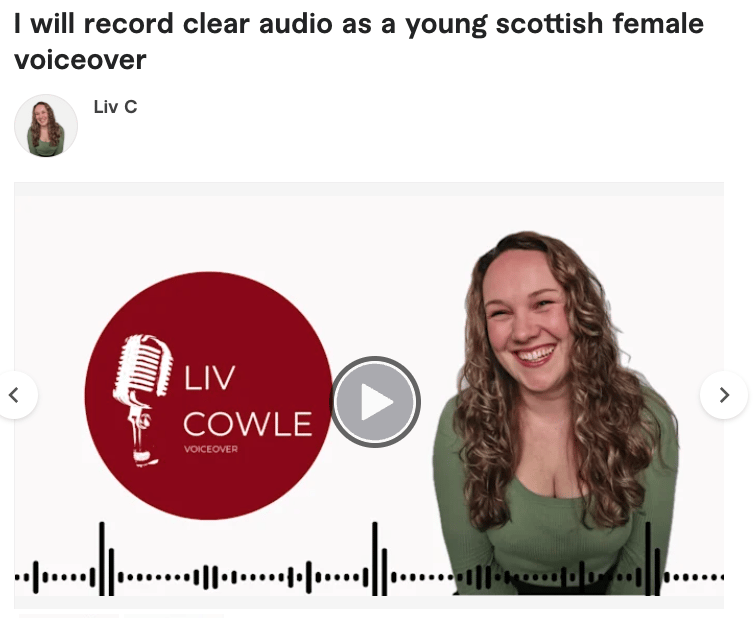 Liv Cowle Voiceover Fiverr Page - image 1 - student project