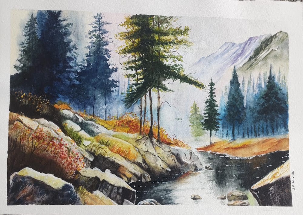 Landscape in watercolor class by Chris - image 1 - student project