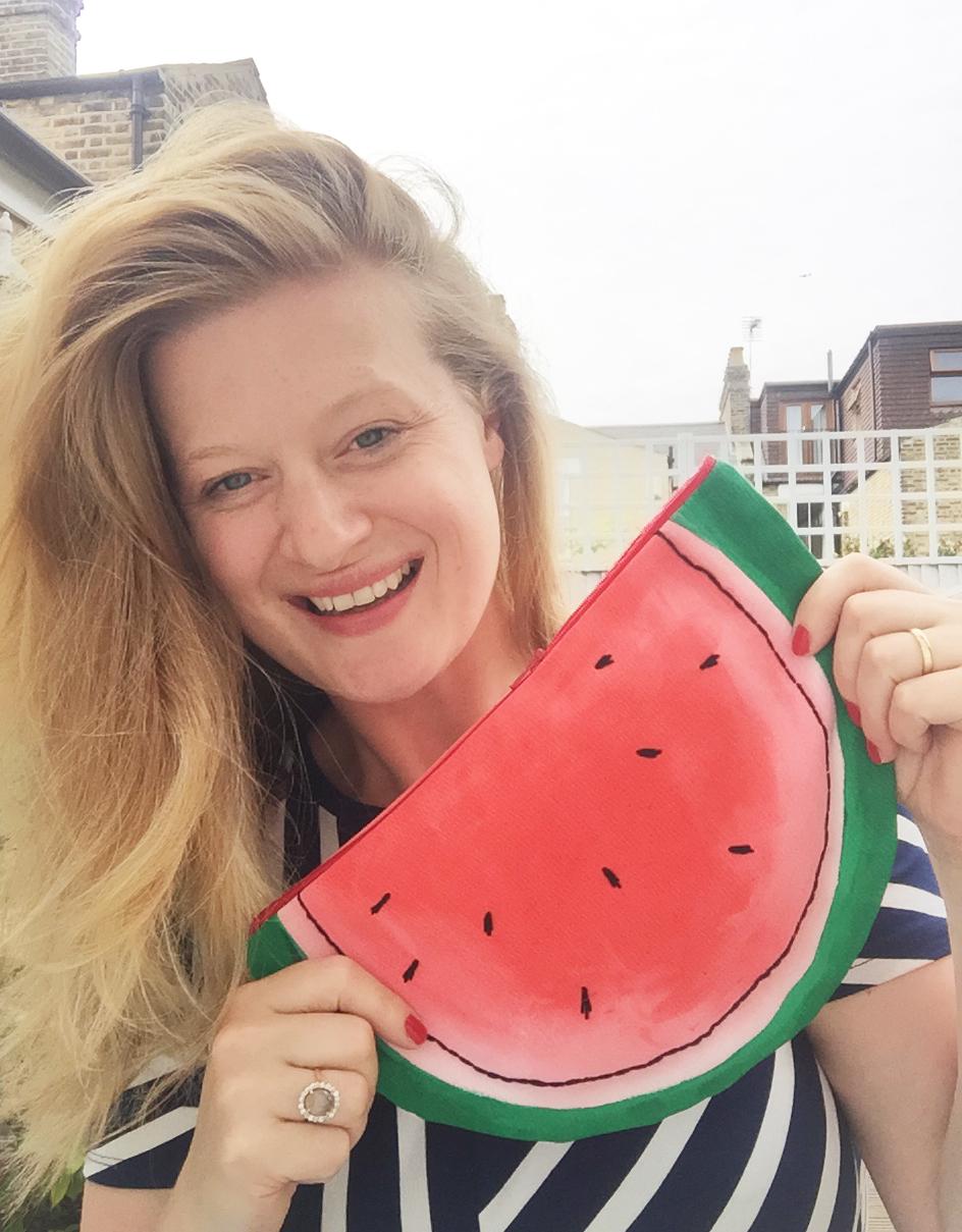 D.I.Y. hand painted watermelon clutch bag, now live! - image 2 - student project