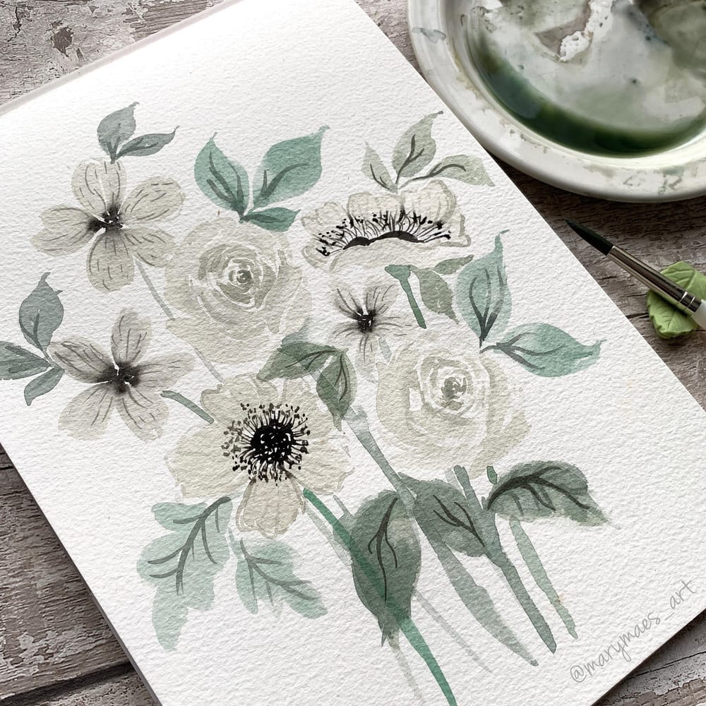 Pretty White Watercolour Florals - image 5 - student project