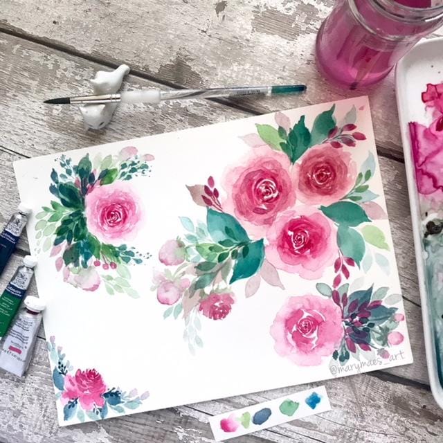 Pretty pink watercolour roses - image 1 - student project