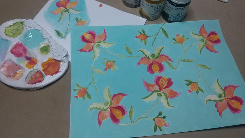 Botanical Illustration: Paint a Simple Indian Floral Pattern in Gouache - image 2 - student project