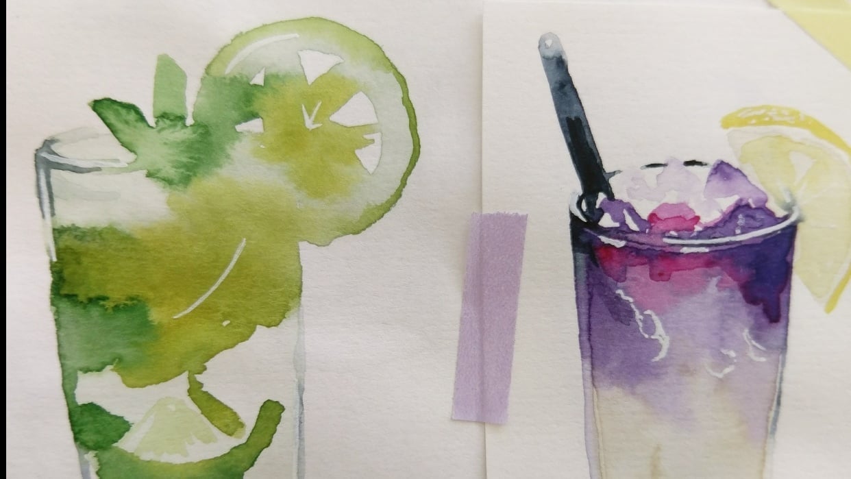 Watercolour cocktails - student project