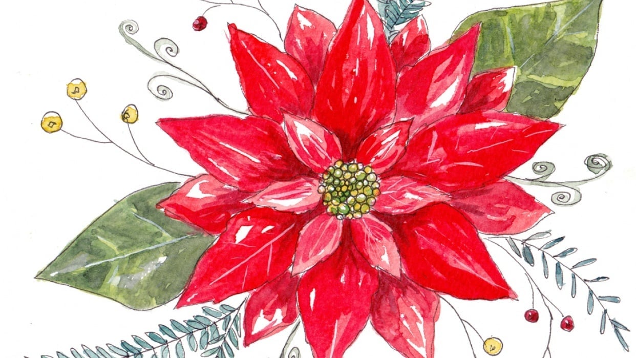 Watercolor poinsettia - student project