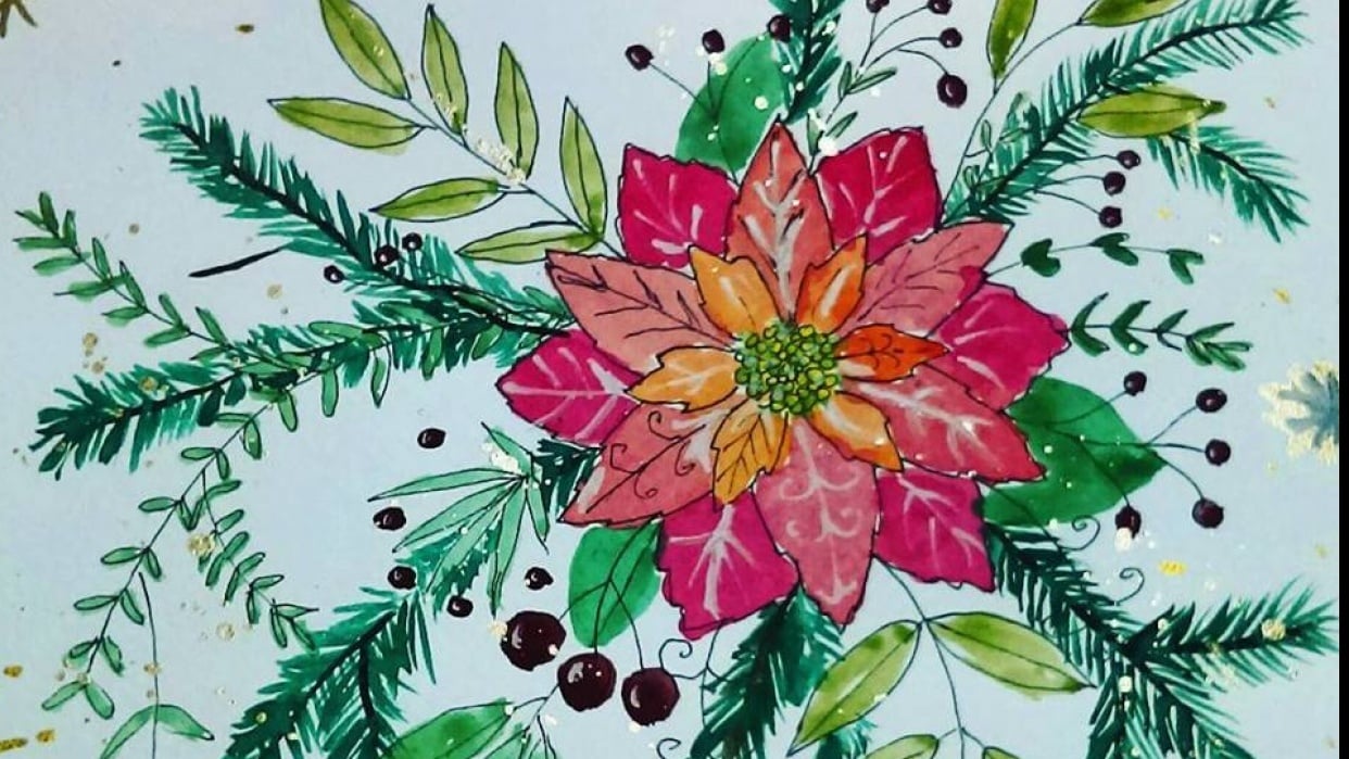 Watercolor Poinsettias - student project