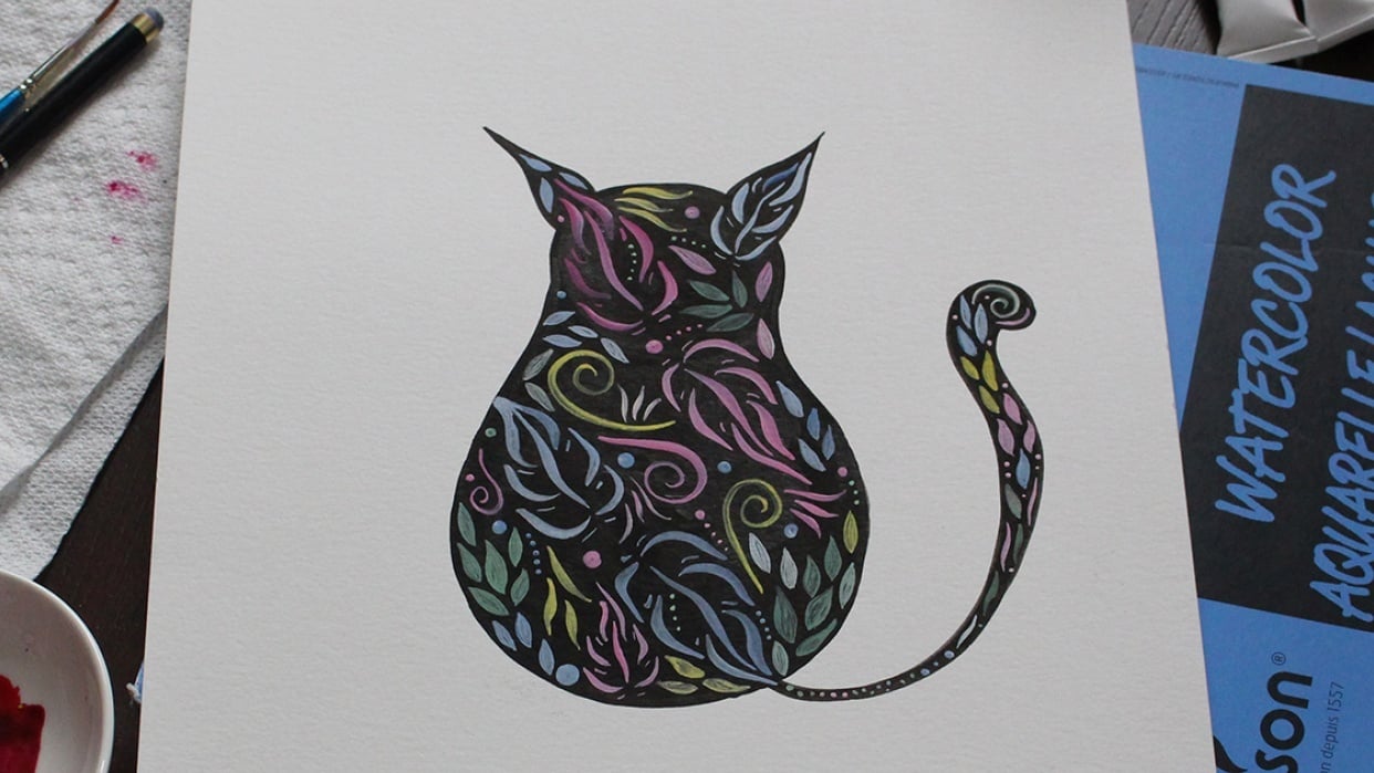 More brushstroke practice with gouache and markers - student project