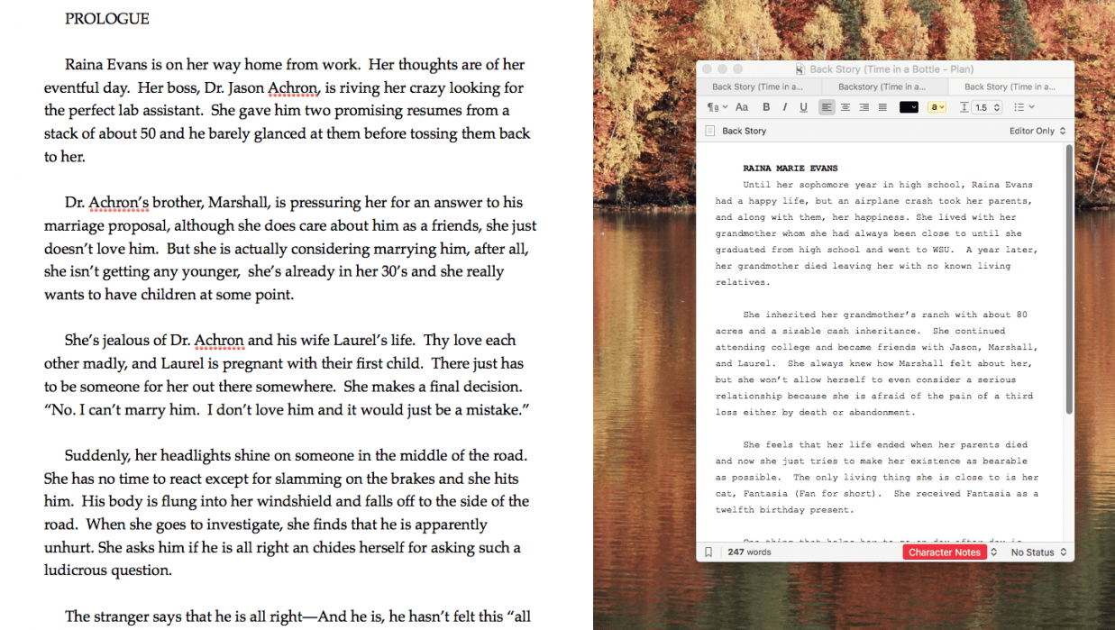 Two Scrivener Projects in Compose Mode - student project