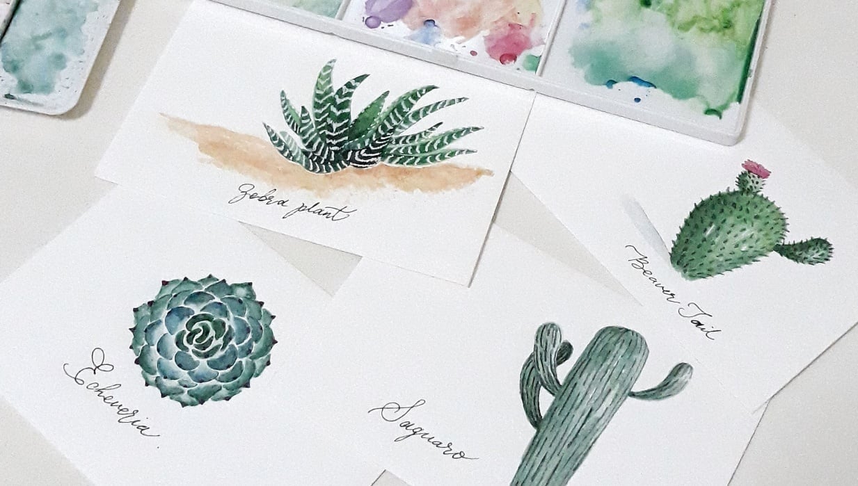 My Watercolor Cacti & Succulents - student project