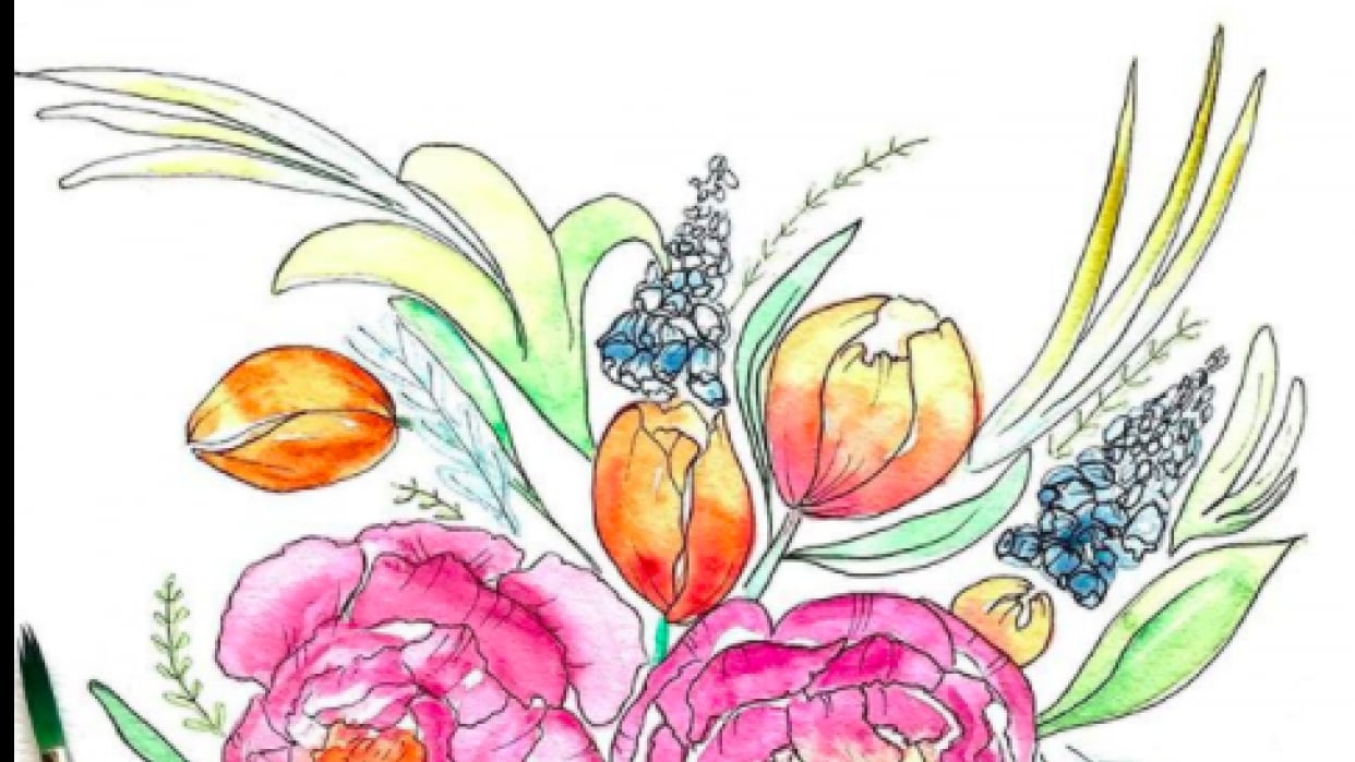 My project: Loose Florals in Watercolor and Ink - student project