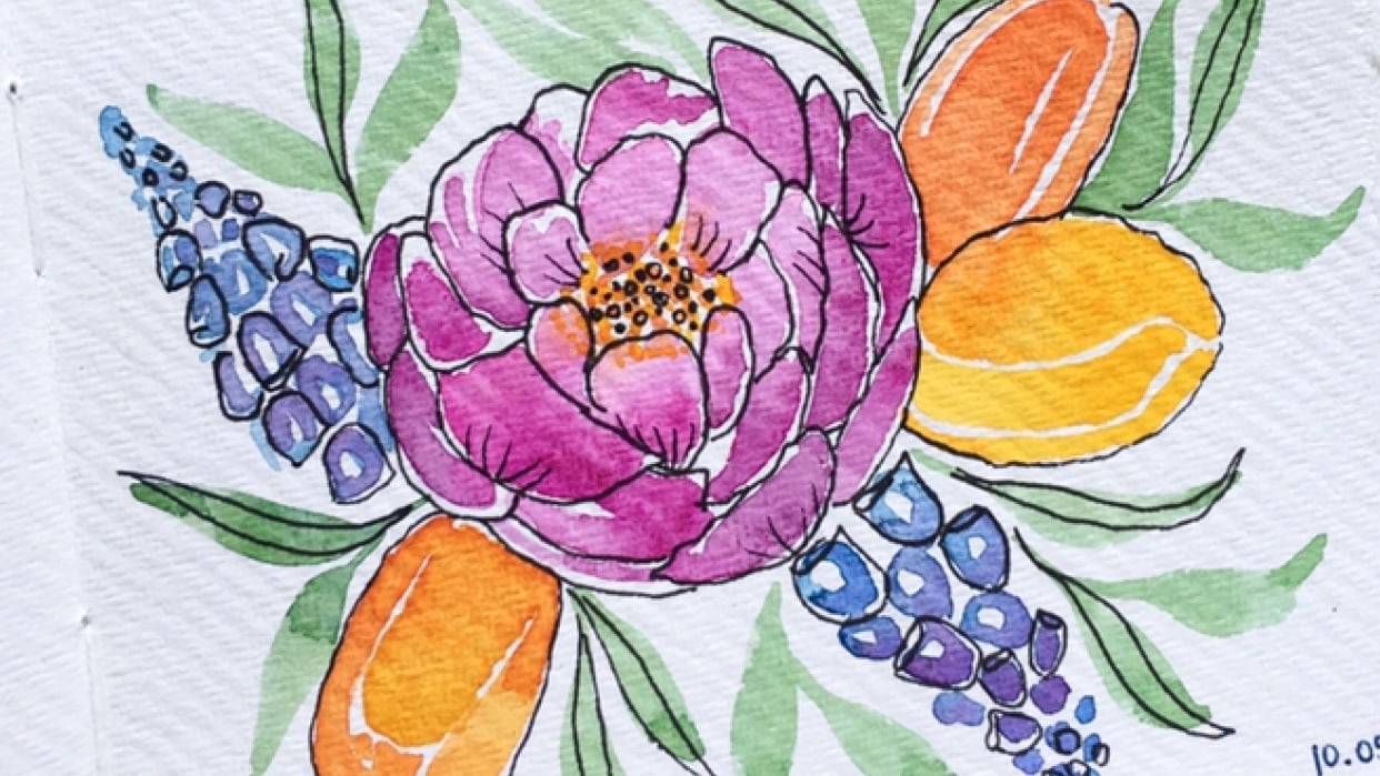 First try on painting floral bouquets - student project
