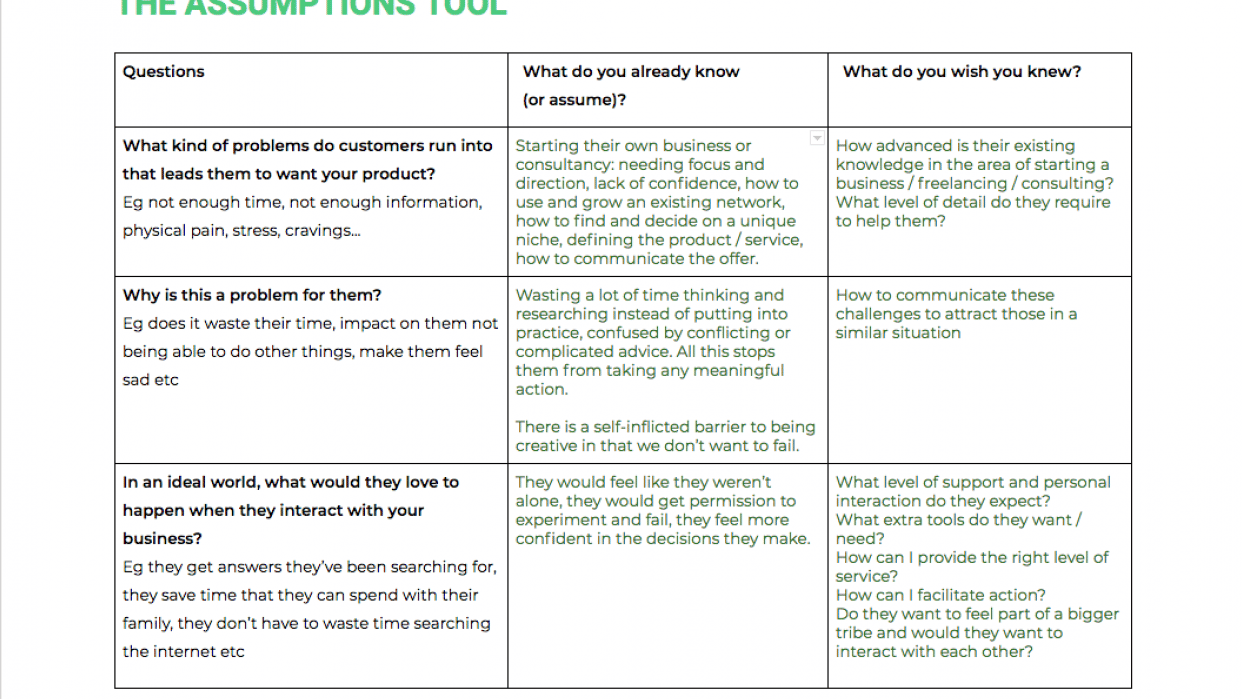 My Assumptions Tool - student project