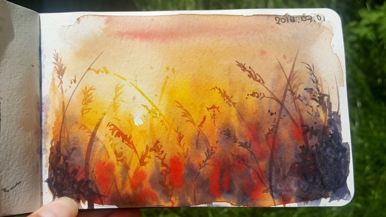 Summerfields in watercolor - student project