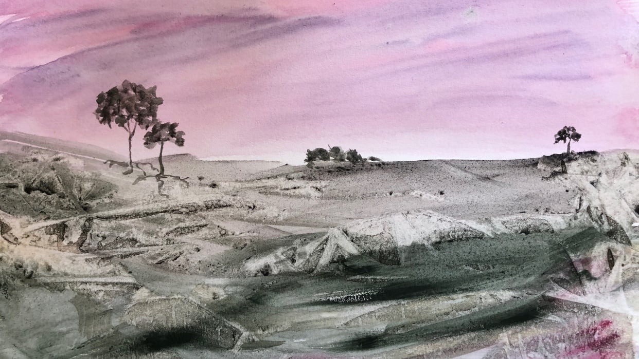 Abstract landscape using Daniel Smith Primatek watercolors - student project