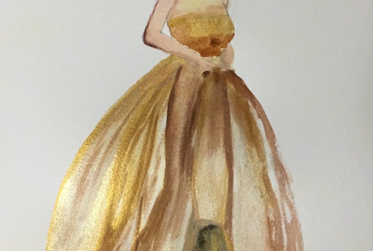 Golden brown long gown - student project