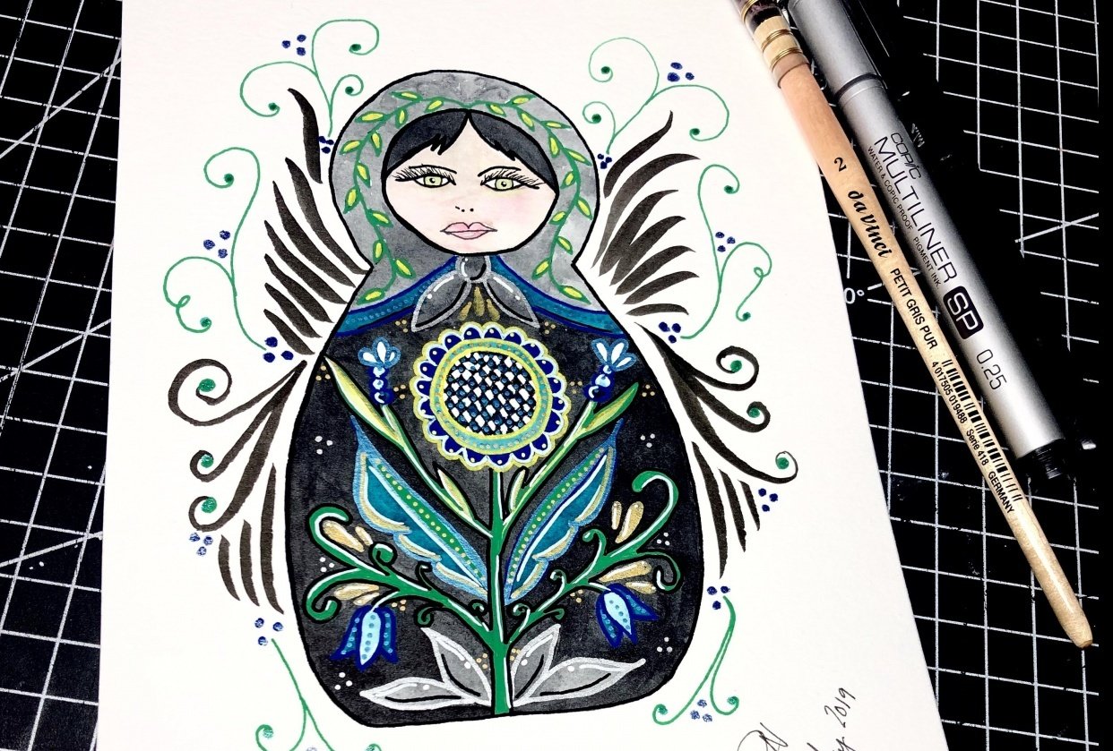 Swedish Folk (Kurbits) on Russian Matryoshka Doll - student project