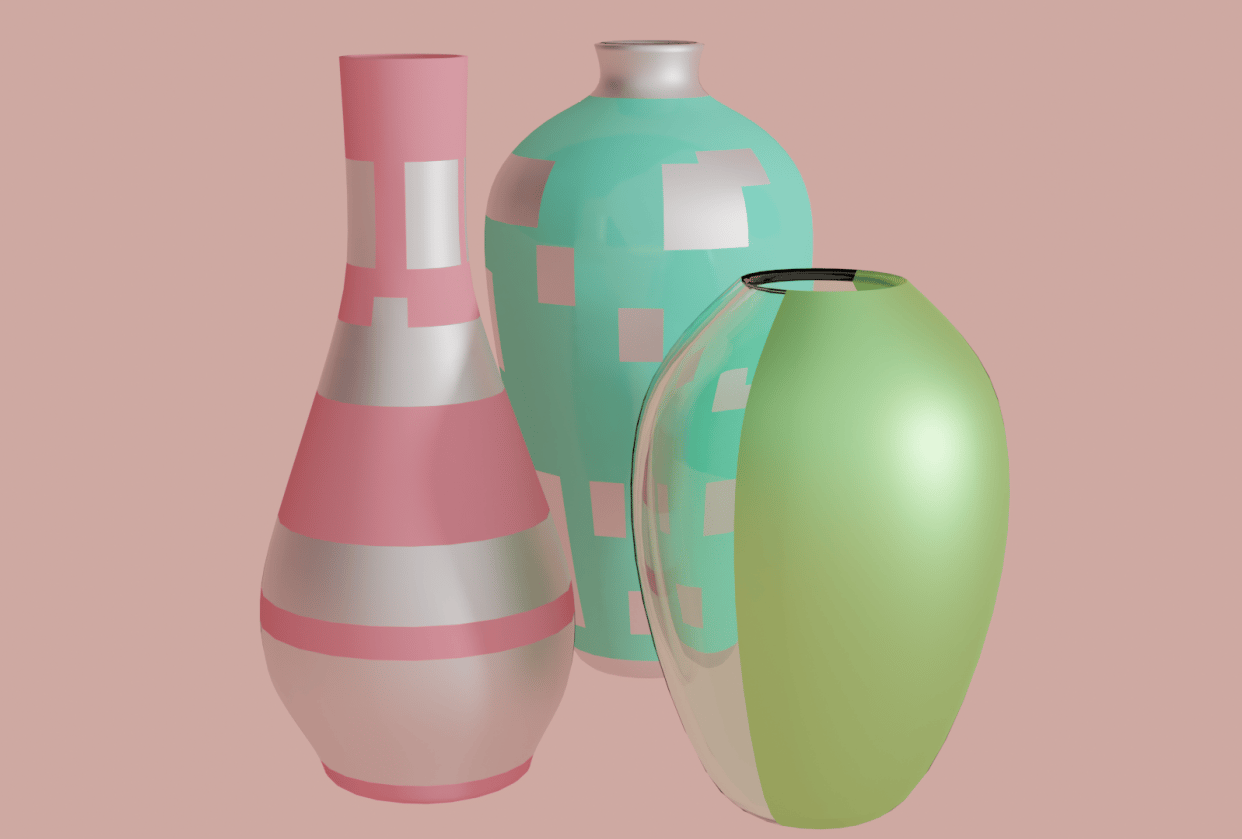 3 different vases in the pastel color scheme Skillshare Student Project