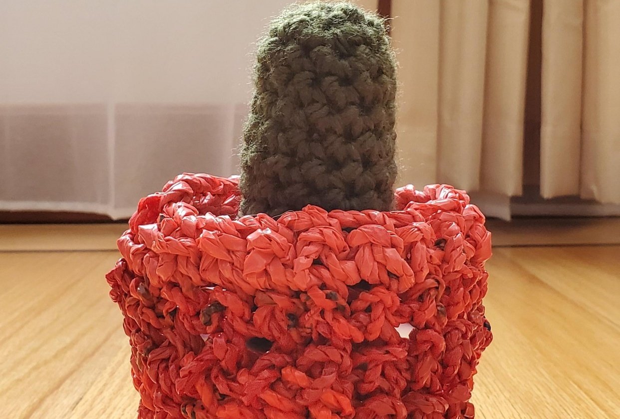 Twine plastic bag planter - student project