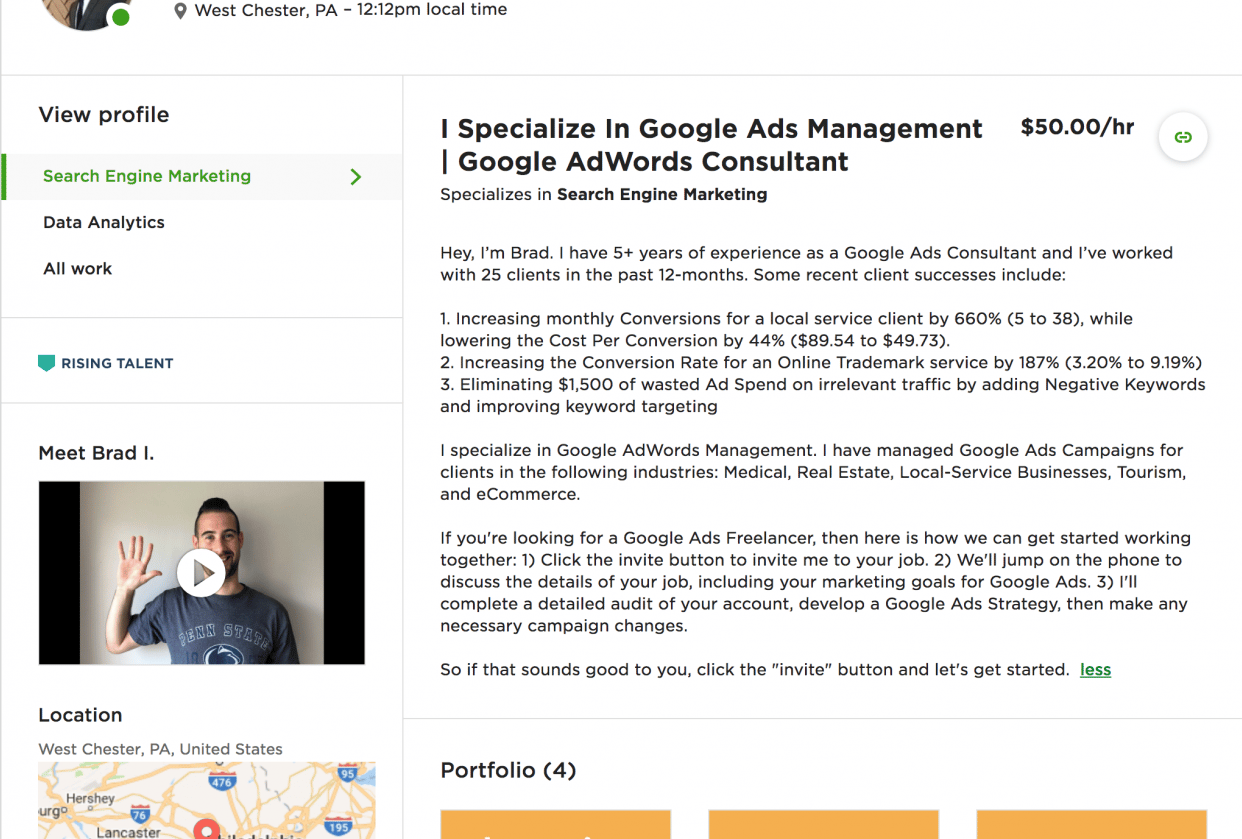 New & Improved UpWork Profile (Rising Talent) - student project