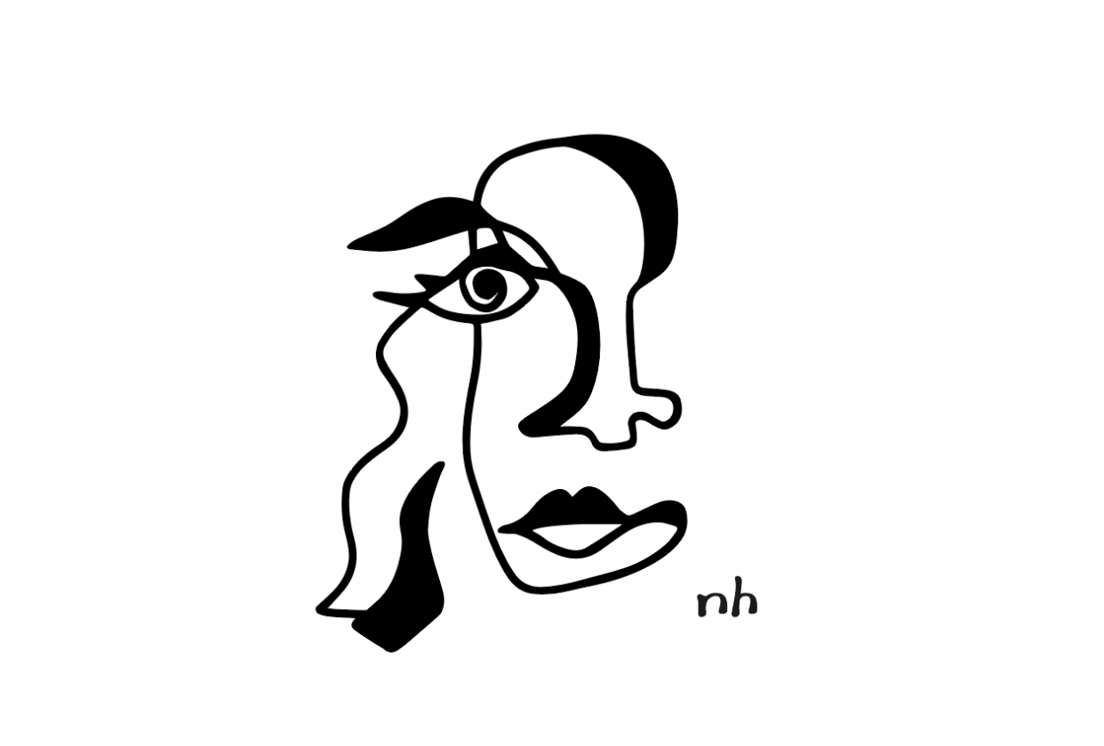 Graphic contour self portraits - student project