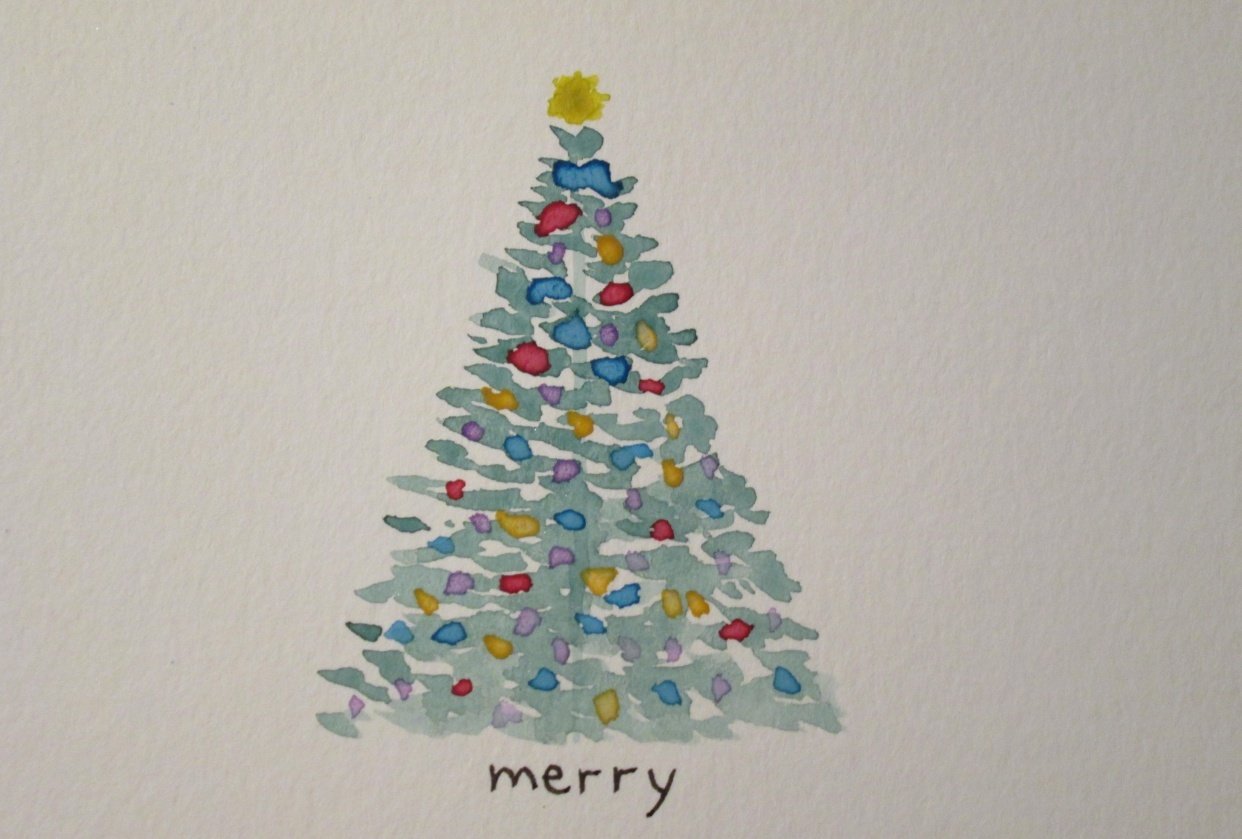 Dancing Watercolor Tree Holiday Card - student project