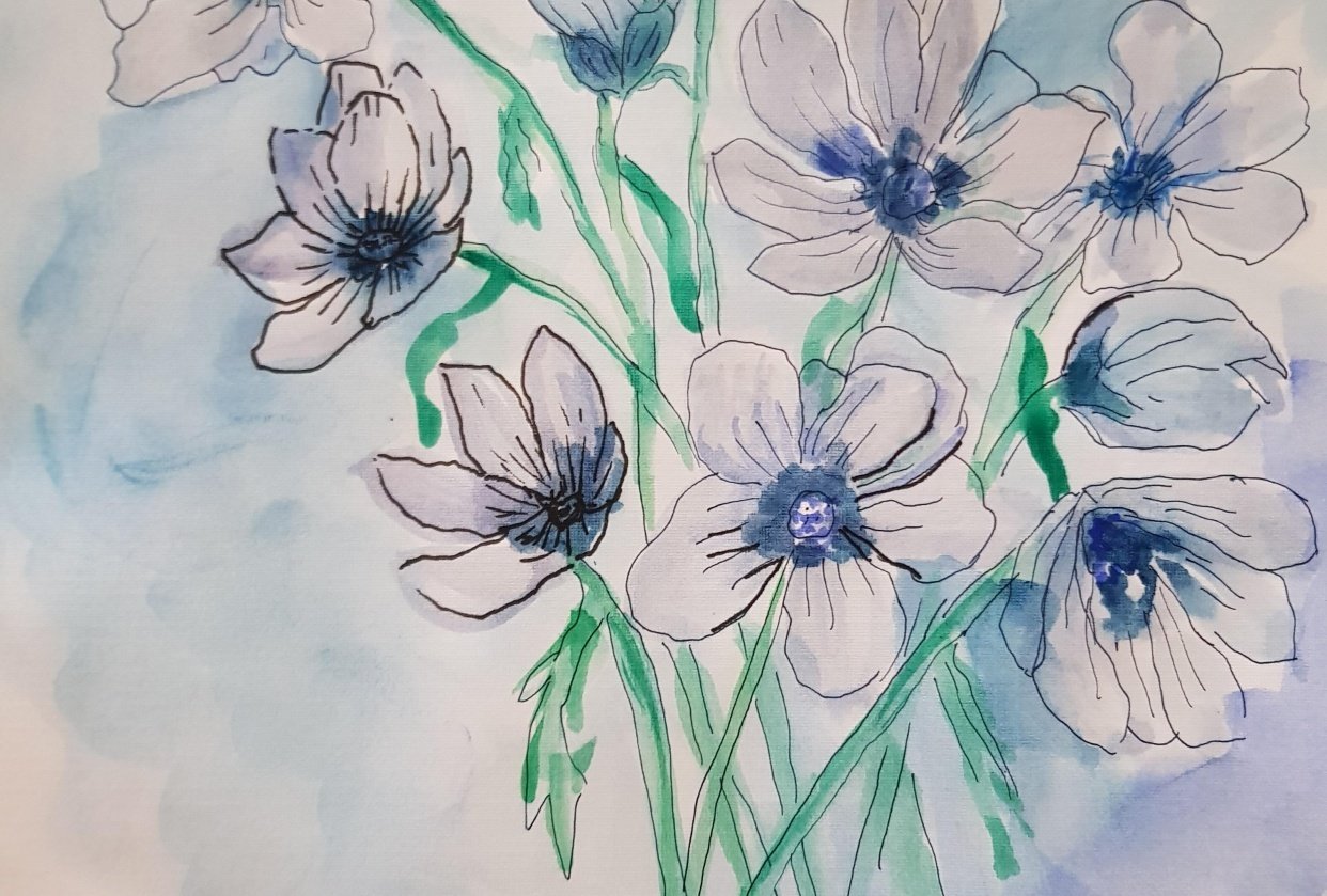 Watercolor & Ink Anemones - student project
