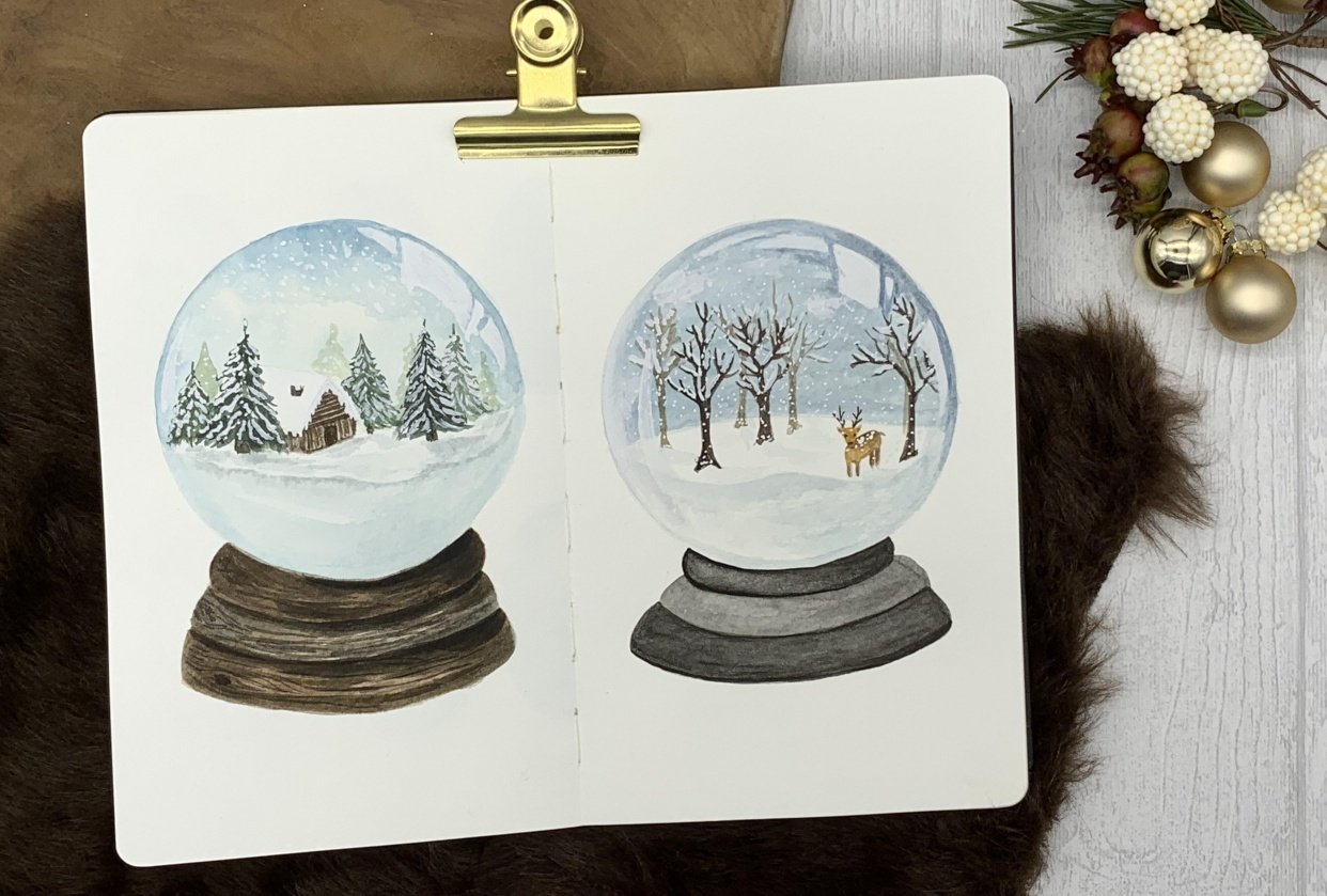 Watercolor Snowglobes - student project