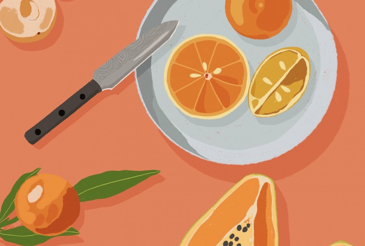 Fruits flatlay illustration - student project
