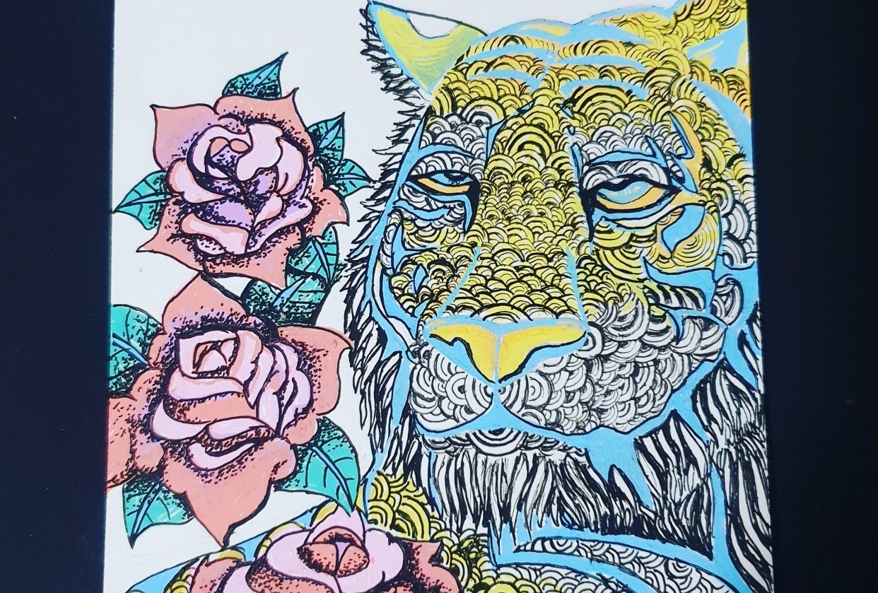 Psychedelic Tiger & Roses - student project