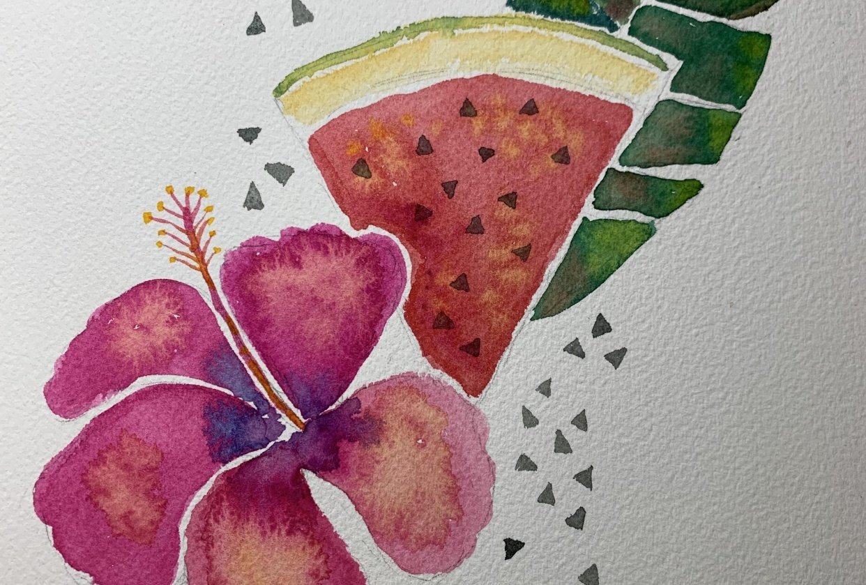 Tropical fruit and florals - student project