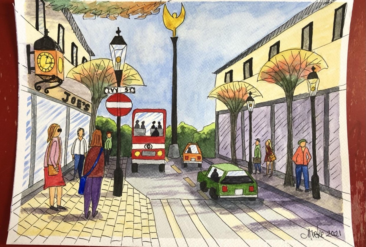 Sketching cars, trees and furnishings - student project