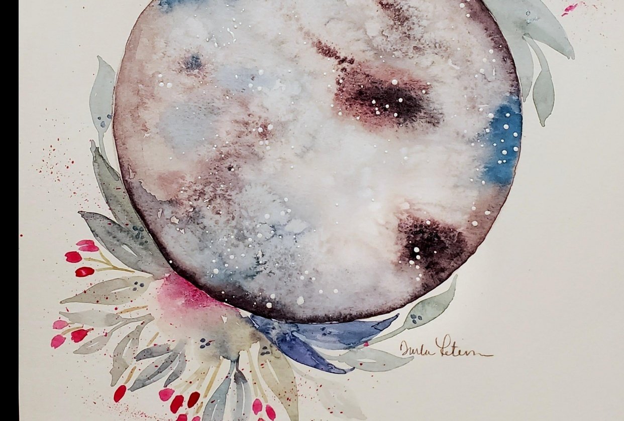 Watercolor Floral Moon - student project