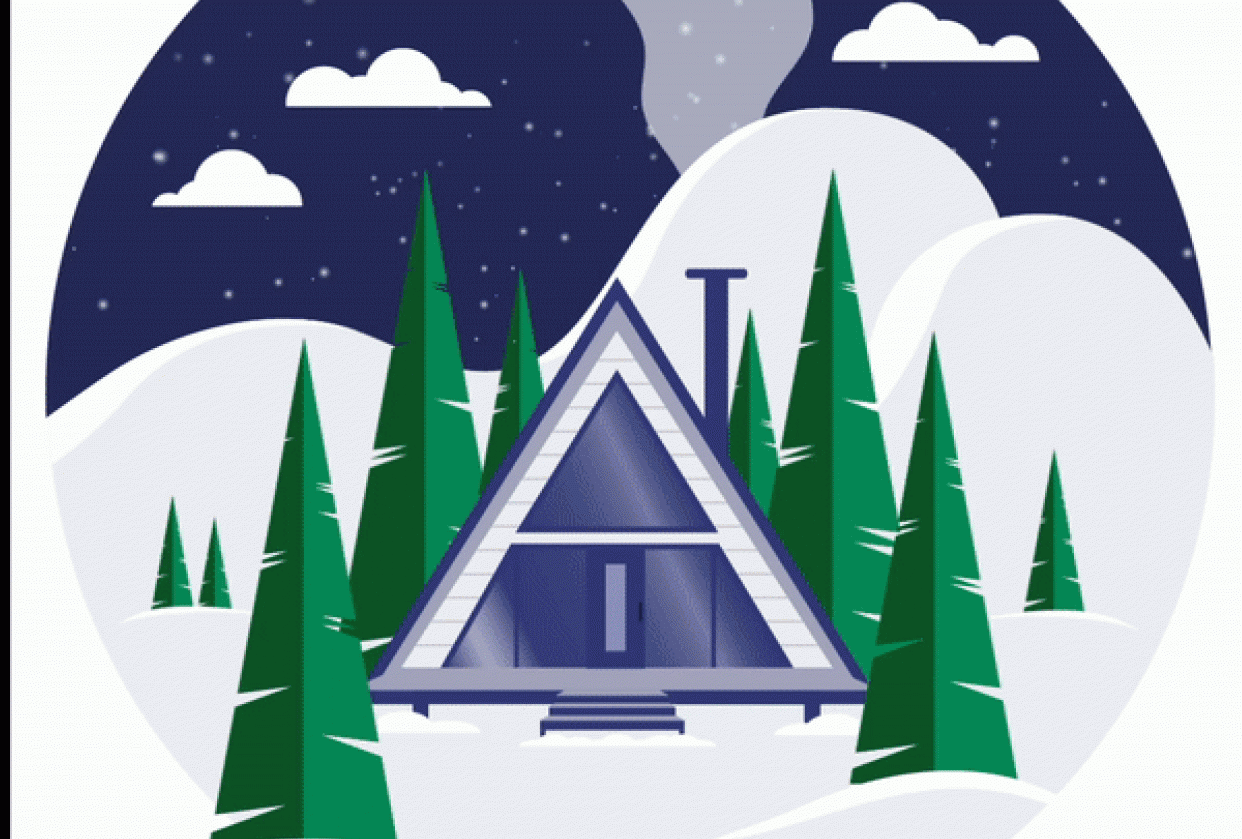 My snowy cabin animation - student project