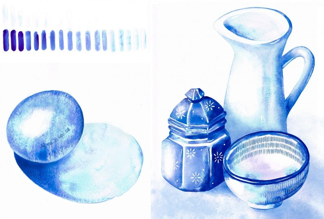 Egg & Still Life Studies in Ultramarine - student project