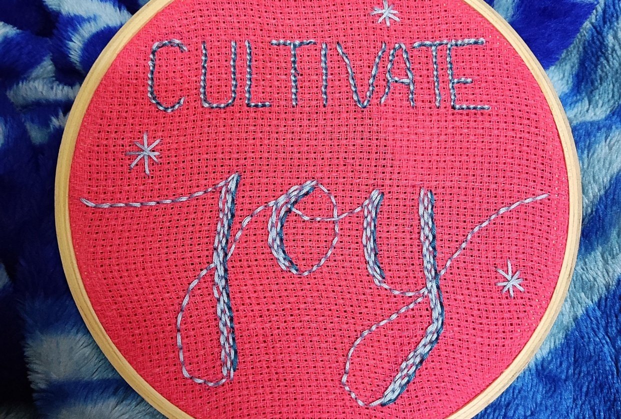 Lettering embroidery hoop - cultivate joy - student project