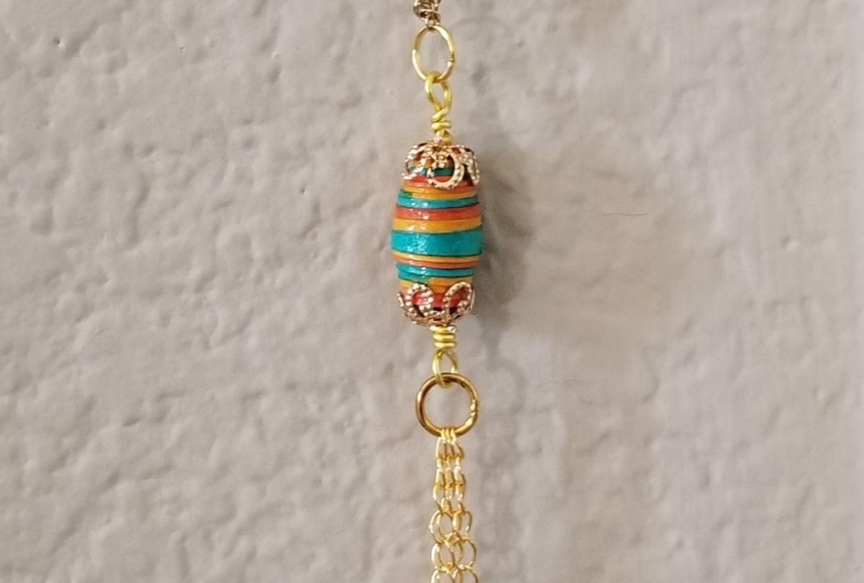 Paper bead with tassel necklace - student project