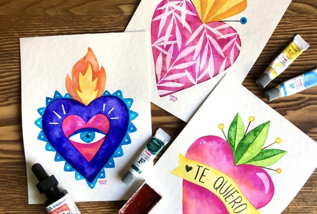 Corazones Mexicanos, del dibujo a la acuarela. - student project