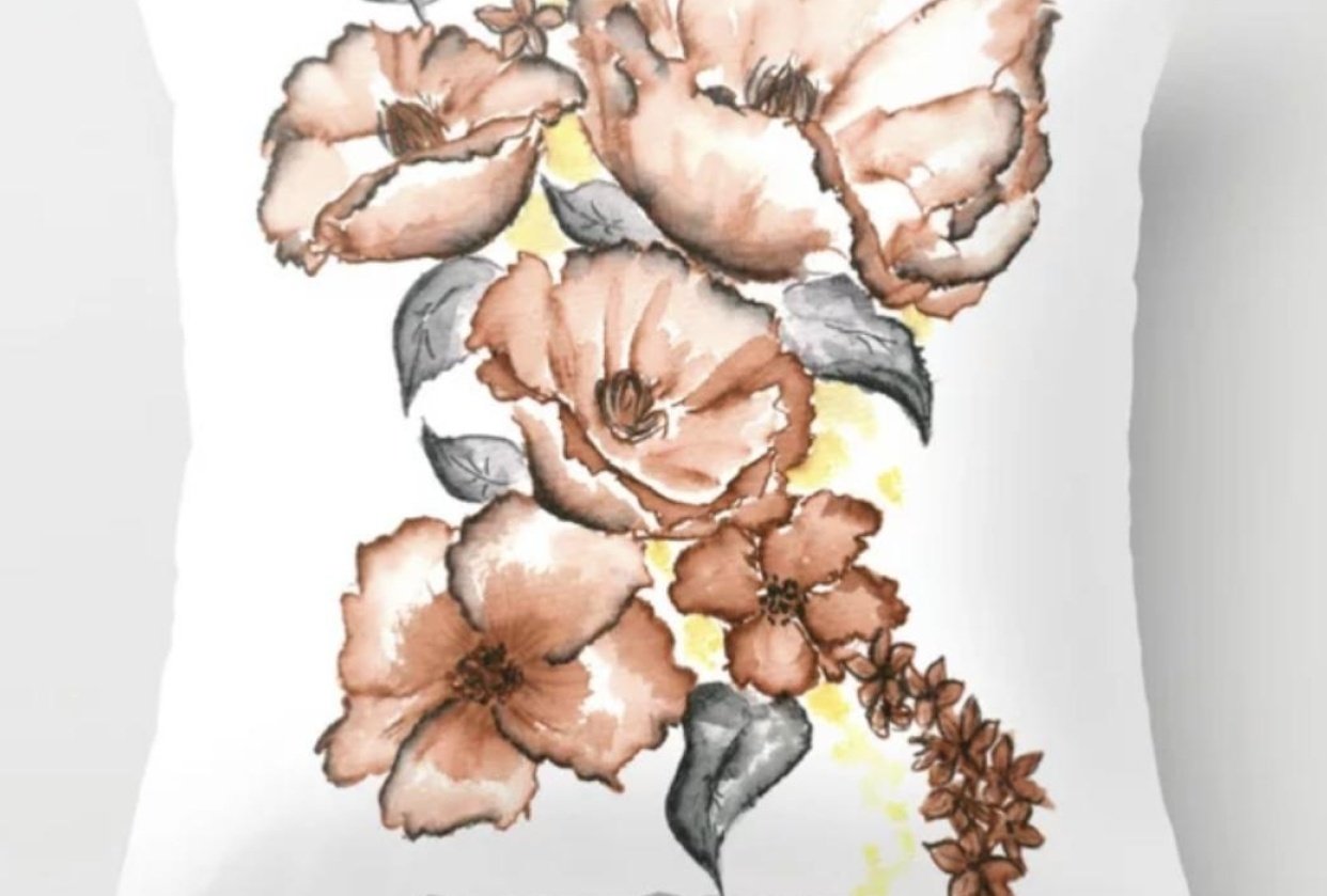 Ink and watercolor floral - student project