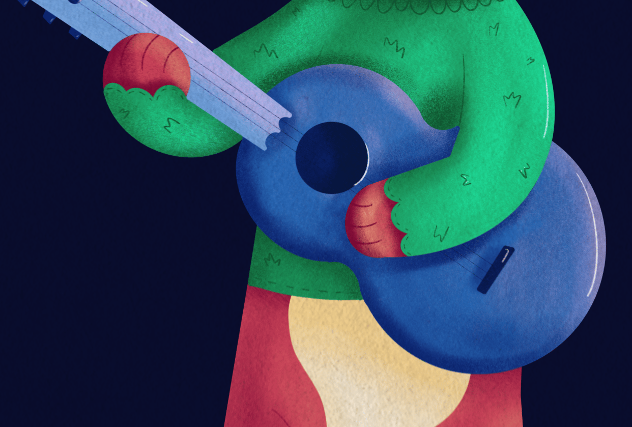 Weasel playing guitar - student project