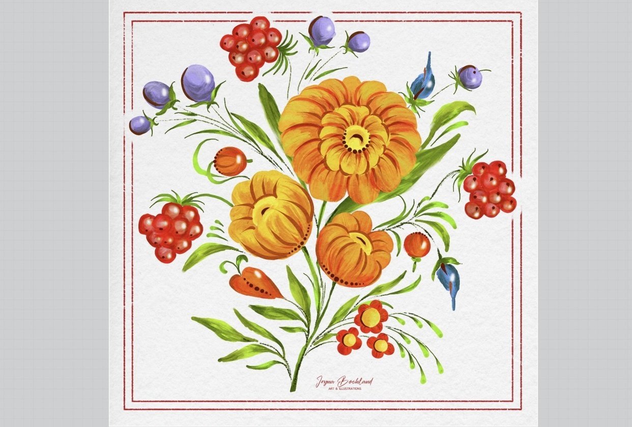 Petrykivka style folk Art in Procreate - student project